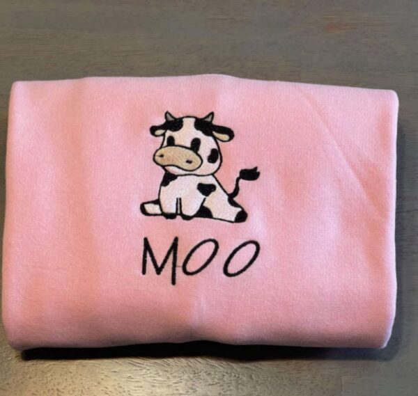 Cow Moo Embroidered Sweatshirt 2D Crewneck Sweatshirt Gift For Family