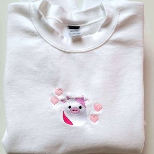 Cow Pink Embroidered Sweatshirt 2D Crewneck…