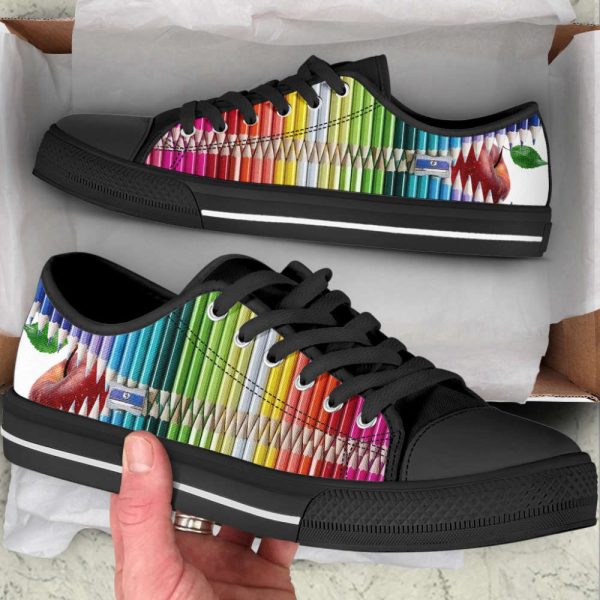 Crayon Color Eat Apple Low Top Shoes – Canvas Print Casual Fashion Gift