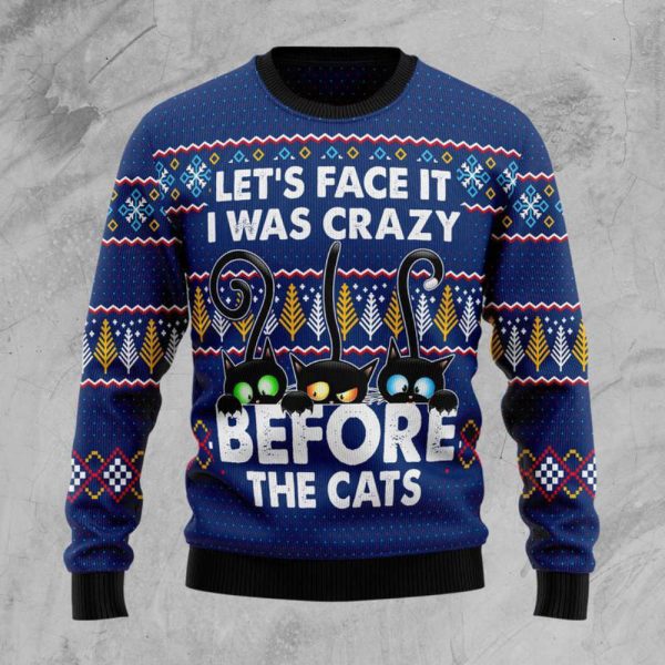 Crazy Cat Ugly Christmas Sweater,  For Men & Women, Best Gift For Christmas