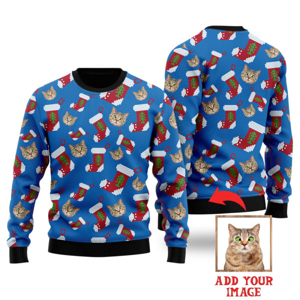 Crazy Cat With Santa Socks Custom Christmas Sweaters For Men & Women