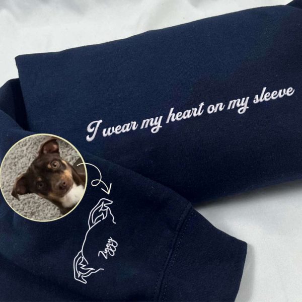 Custom Dog Ear Embroidered Sweatshirt 2D Crewneck Sweatshirt Gift For Dog Lovers