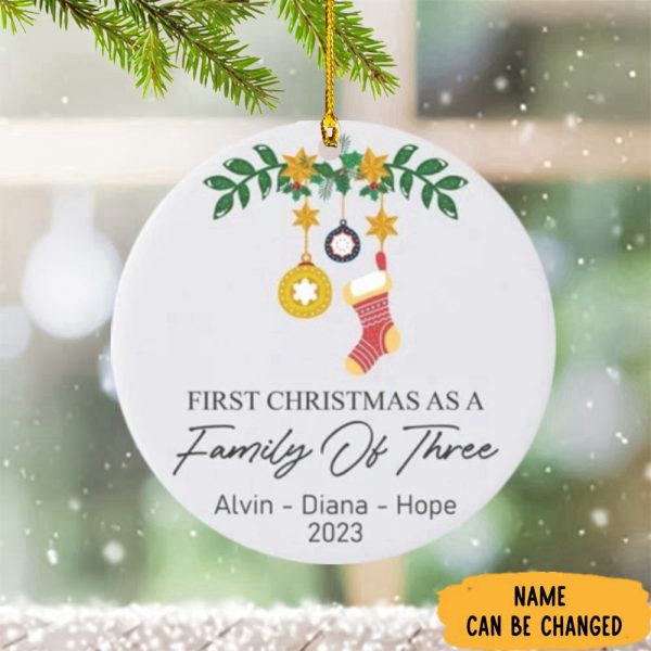 Custom First Christmas As A Family Of Three Ornament Personalized Family Christmas Ornaments