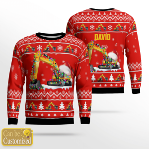 Custom Name Excavator Ugly Christmas Sweater,…