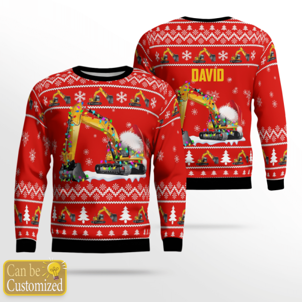 Custom Name Excavator Ugly Christmas Sweater, Gift For Christmas