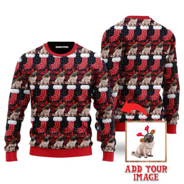 Custom Photo Dog For Lover With Red Socks Custom Christmas Sweaters For Pet Lover