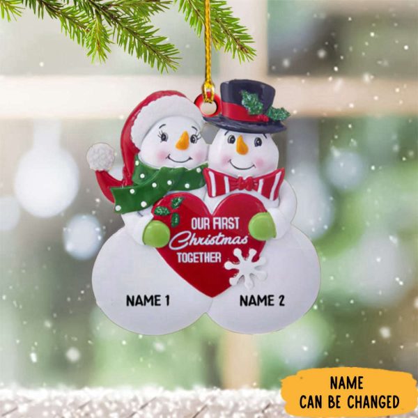 Custom Snowman Couple Our First Christmas Together Ornament For Couple