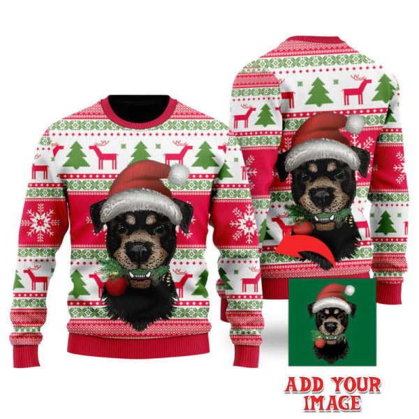 Custome Photo Of Dog On Vintage Xmas Custom Christmas Sweaters For Men & Women