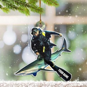 Customized Diver Holding Shark Ornament Funny…