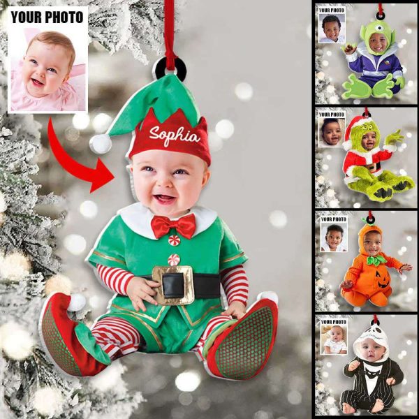 Cute Baby Ornament Custom Face Name Christmas Ornament for New Baby First Christmas