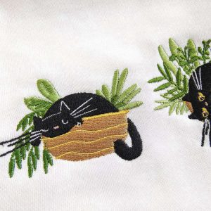 cute black cat and plants embroidered sweatshirt 2d crewneck sweatshirt for family 1 1.jpeg