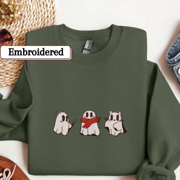 Cute Cat Lover Embroidered Sweatshirt 2D Crewneck Sweatshirt  For Men And Women