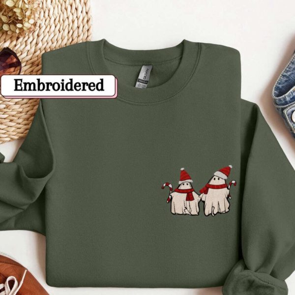 Cute Christmas Ghost Halloween Embroidered Sweatshirt For Men And Women