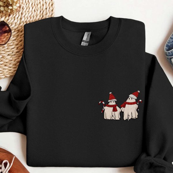 Cute Christmas Ghost Halloween Embroidered Sweatshirt For Men And Women