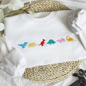 Cute Dino Family Embroidered Sweatshirt 2D…