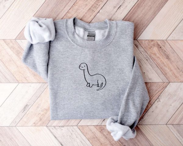 Cute Dinosaur Embroidered Sweatshirt 2D Crewneck Sweatshirt Gift For Family