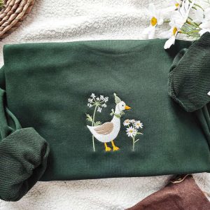 Cute Duck Embroidered Sweatshirt 2D Crewneck…