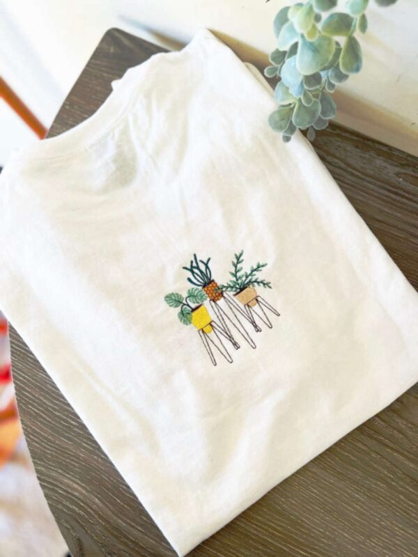 Cute Floral Potted Plants Embroidered Sweatshirt 2D Crewneck Sweatshirt  For Men And Women