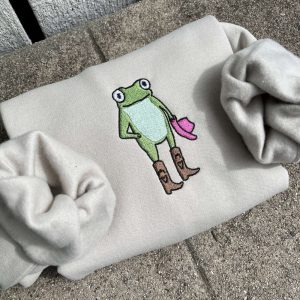 Cute Frog Embroidered Sweatshirt 2D Crewneck…