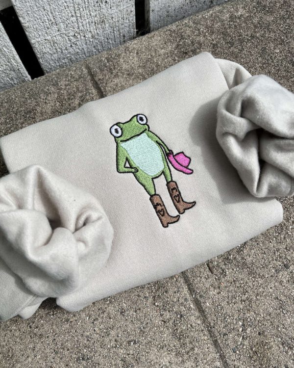 Cute Frog Embroidered Sweatshirt 2D Crewneck Sweatshirt For Men And Women