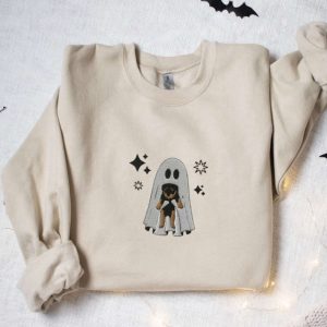 Cute Ghost Holding Puppy Embroidered Sweatshirt…