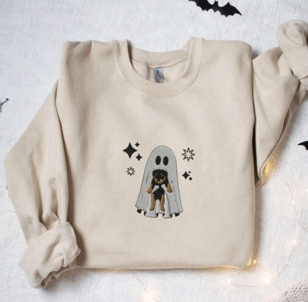 Cute Ghost Holding Puppy Embroidered Sweatshirt 2D For Family