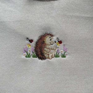 cute hedgehog with flowers and ladybugs embroidered sweatshirt 2d crewneck sweatshirt for men and women sws2901 1.jpeg