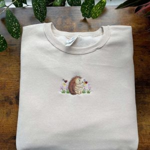 cute hedgehog with flowers and ladybugs embroidered sweatshirt 2d crewneck sweatshirt for men and women sws2901.jpeg