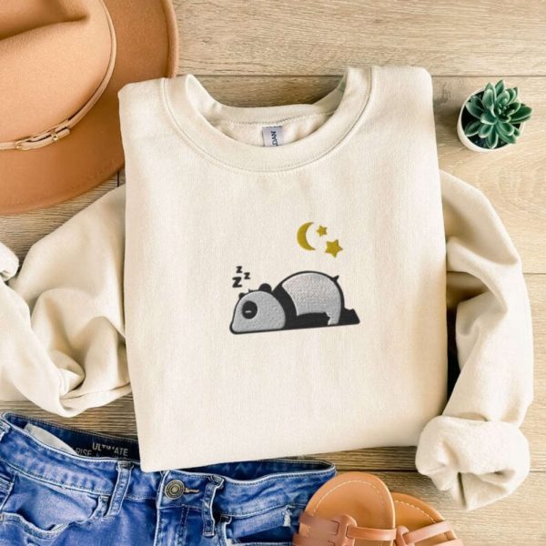 Cute Panda Embroidered Sweatshirt 2D Crewneck Sweatshirt Gift For Family