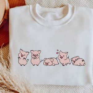 Cute Pigs Embroidered Sweatshirt 2D Crewneck…