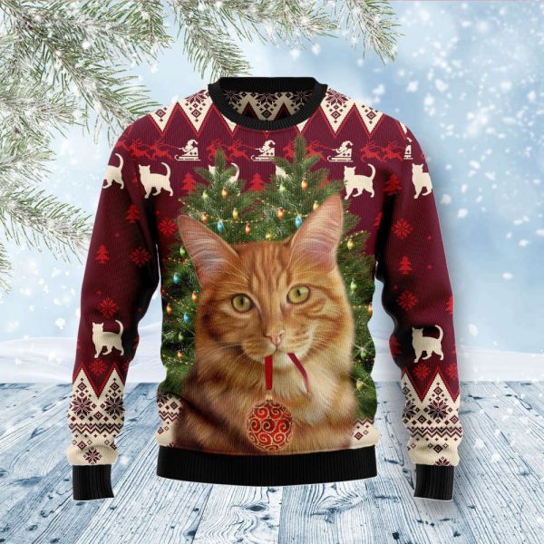 D1011 Cat Decor Pine Ugly Christmas Sweater – Noel Malalan Signature