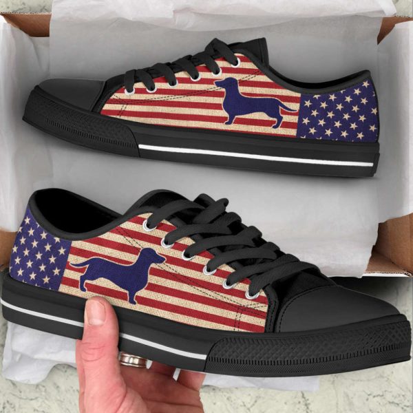 Dachshund Dog American USA Flag Low Top Shoes Canvas Sneakers Casual Shoes