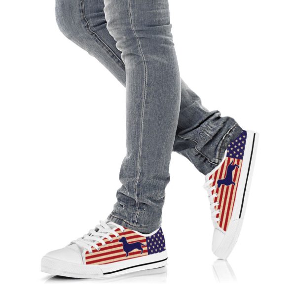 Dachshund Dog American USA Flag Low Top Shoes Canvas Sneakers Casual Shoes