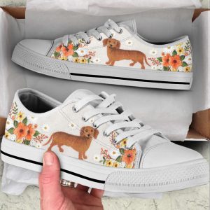 Dachshund Dog Embroidery Floral Low Top…