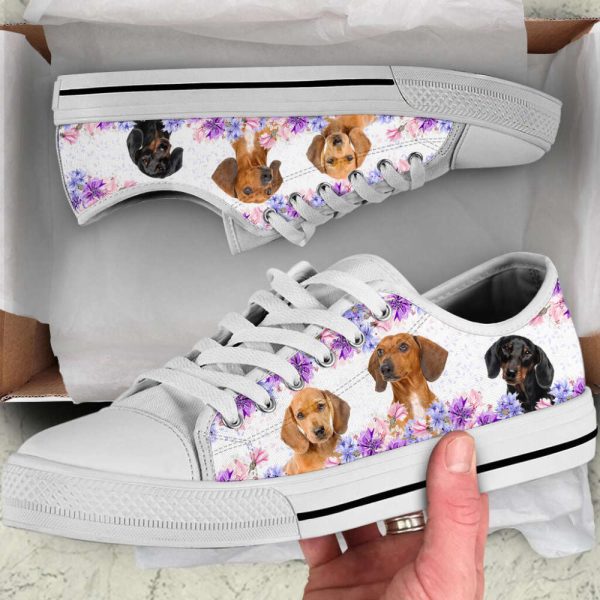 Dachshund Dog Lover Purple Flower Low Top Shoes Canvas Sneakers