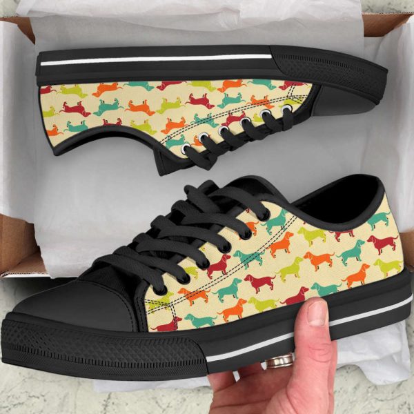 Dachshund Dog Seamless Silhouettes Pattern Low Top Shoes