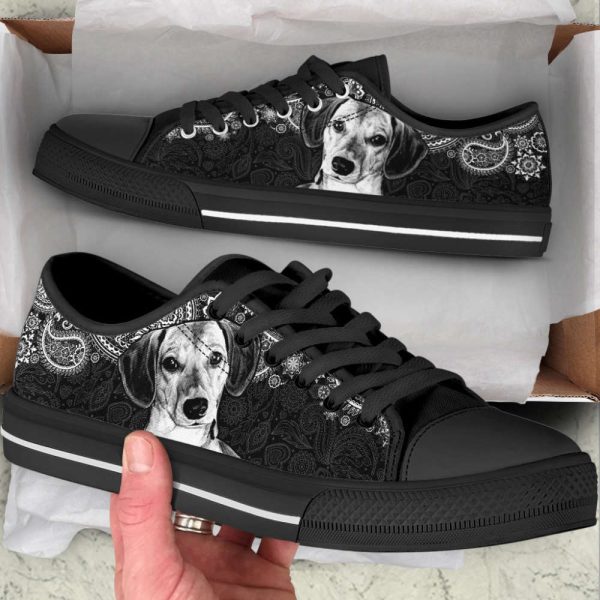 Dachshund Face Paisley Black White Low Top Shoes Canvas Sneakers