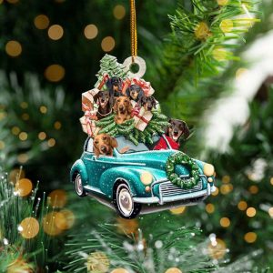 Dachshund On Car Christmas Ornament Decorated…