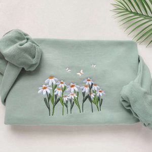 Daisies And Butterfly Embroidered Sweatshirt 2D…