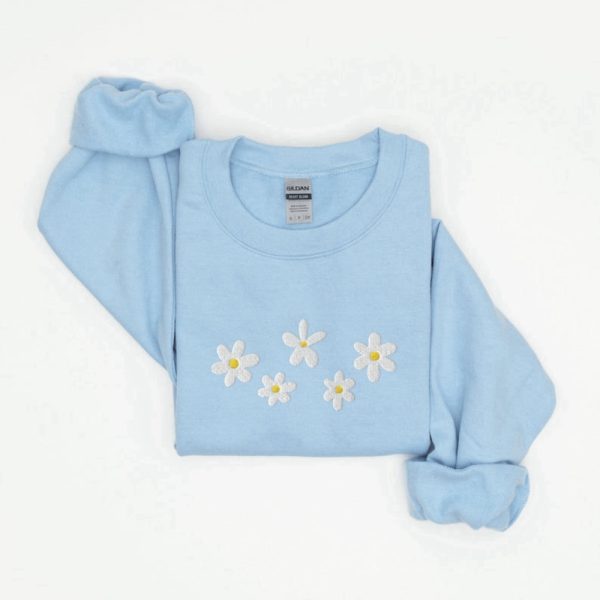 Daisies Embroidered Sweatshirt 2D Crewneck Sweatshirt Gift For Family