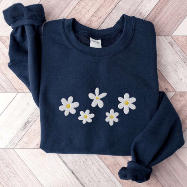 Daisies Embroidered Sweatshirt 2D Crewneck Sweatshirt Gift For Family