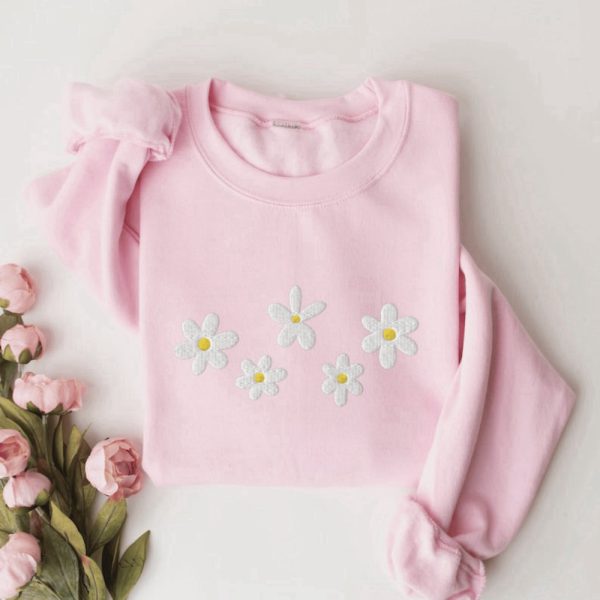 Daisies Embroidered Sweatshirt 2D Crewneck Sweatshirt Gift For Family