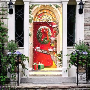 Festive Deer Merry Christmas Door Cover…