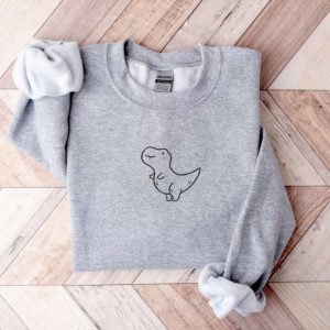 Dinosaur Dino Embroidered Sweatshirt 2D Crewneck…