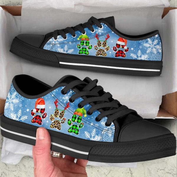 Dog Christmas Snow Paw Watercolor Low Top Shoes Canvas Sneakers