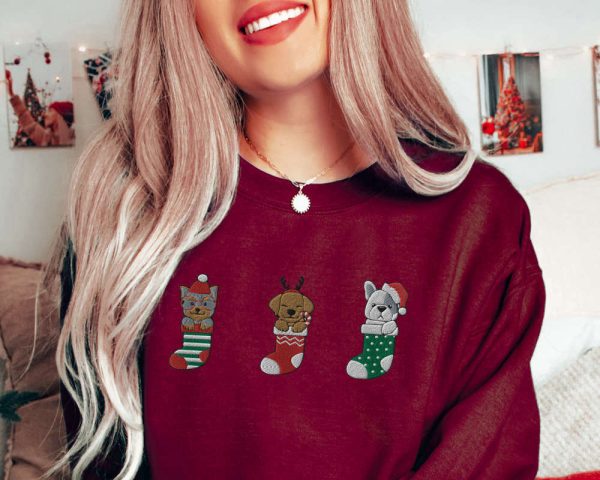 Dog Christmas Sweatshirt Embroidered Cozy Christmas Sweatshirt For Dog Lover