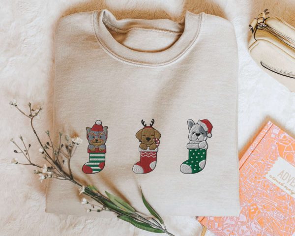 Dog Christmas Sweatshirt Embroidered Cozy Christmas Sweatshirt For Dog Lover