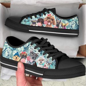 dog flowers pattern low top shoes canvas sneakers casual shoes for men and women dog mom gift.jpeg
