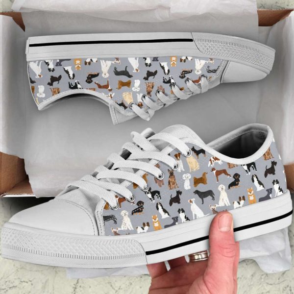 Dog Grey Fabric Mixed Pattern Low Top Shoes Canvas Sneakers