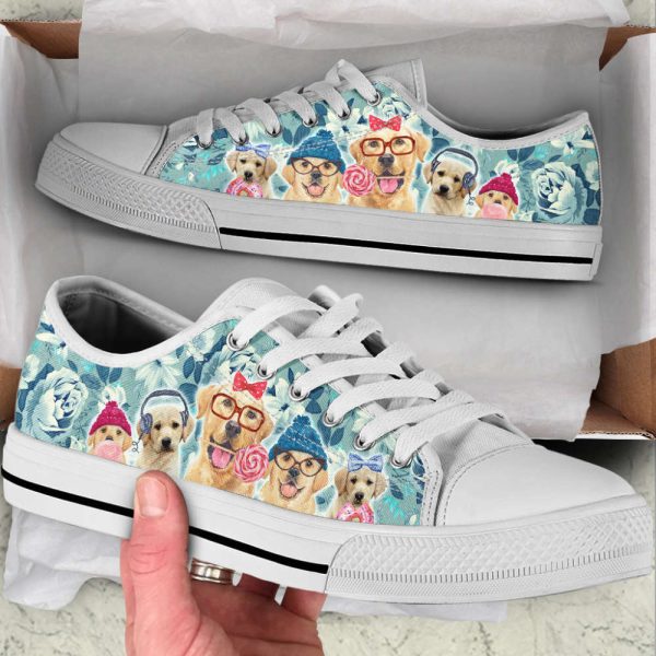 Dog Labrador Flowers Pattern Low Top Shoes Canvas Sneakers Casual Shoes